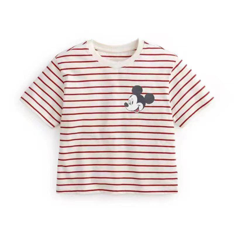 Summer Kids Pure Cotton T-shirt Loose Men's Girls' Short-Sleeved Shirt Stripes Half-Length Sleeve Thin Cartoon 90-Size 150