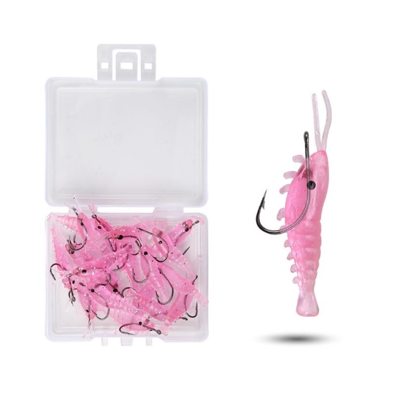 

20 ШТ. Приманки-креветки для прісноводної риболовлі з гачком, м які штучні приманки-імітації, плаваючі приманки-креветки для риболовлі на відкритому повітрі рожевий
