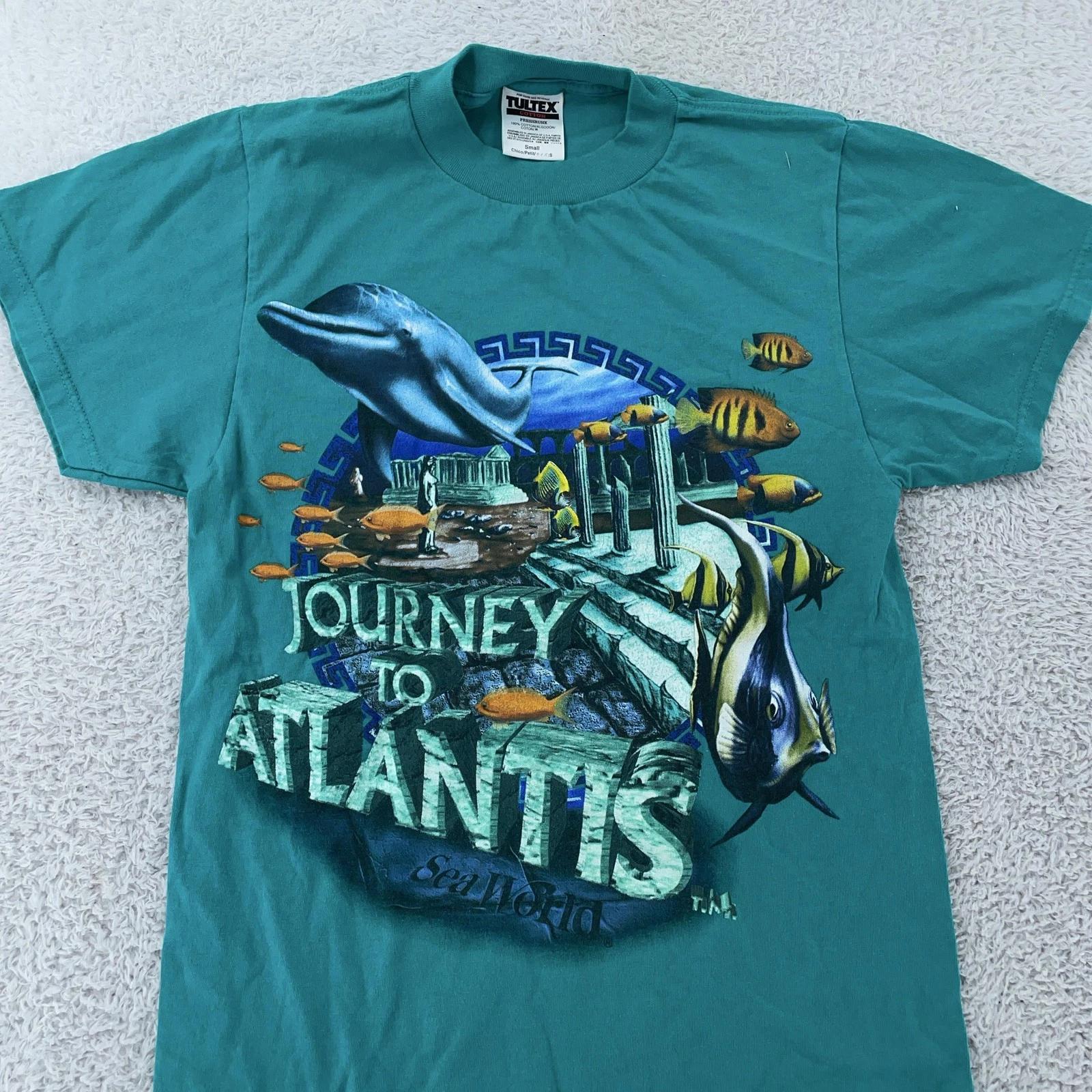 

Винтажная футболка SeaWorld Journey to Atlantis Мужская XXS Бирюзовый Дельфин Графика 90-е 3XL