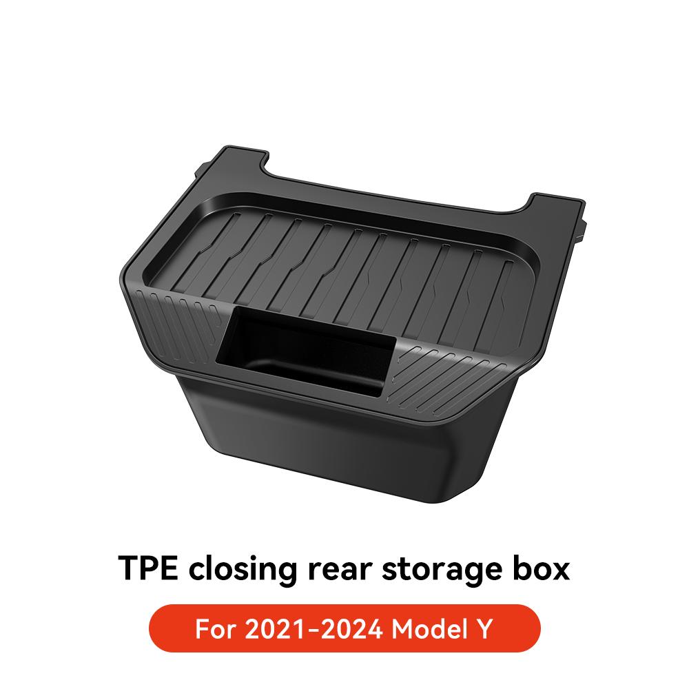 For Tesla Model Y Juniper TPE Rear Center Console Storage Box Organizer Box with Cover Trash Can Under Seat Car Accessories