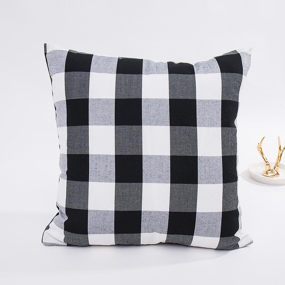 30X50/45X45cm Black Yarn Dyed Cotton Linen Tasselled Cushion Cover Hot Plaid Stripes Geometry Pillowcase Decorativos Para