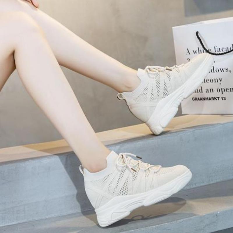 Fashion 6cm Air Mesh Sock Knitted Platform Wedge Flats Spring Hollow Chunky Sneaker Breathable Comfy Women Sandals Slides Summer Shoes