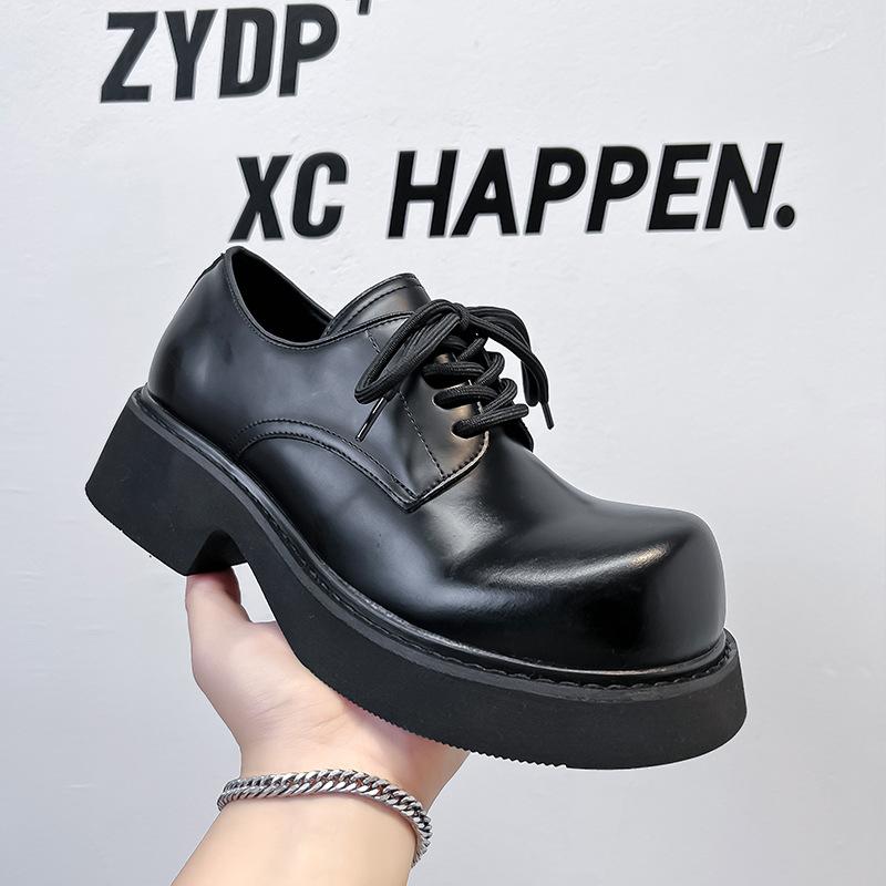 Paris Big Head Leather Shoes Men's Platform British Style Dress Commuter Couple Casual Height Increase Derby Shoes 9544-A
