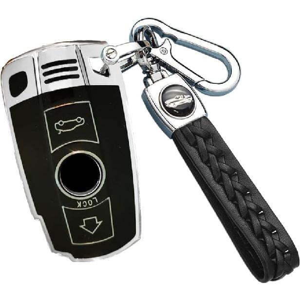 SANRILY Black Soft TPU Sliver-Edge 2 Button Key Fob Cover for BMW F30 E90 E60 E70 E87 3 5 6 Series M3 M5 X1 X5 X6 Z4 Accessories Keyless Key Case