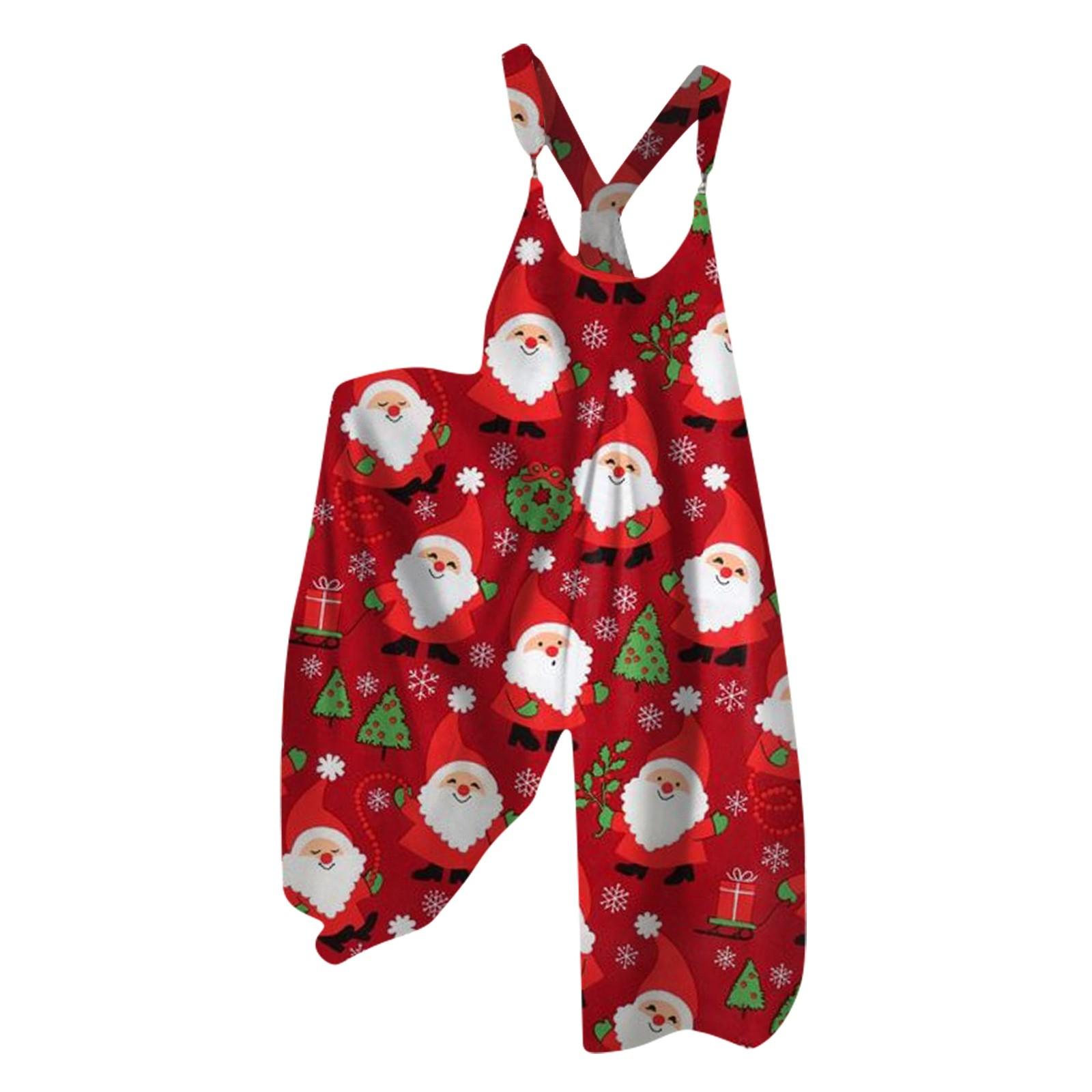 

Женский летний комбинезон с рождественским принтом в винтажном стиле (Нерегулируемые ремни) XL арбуз красный