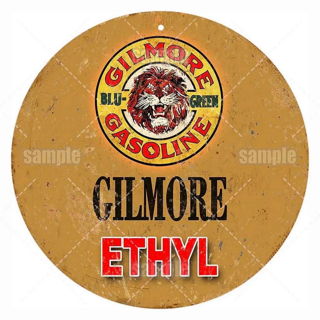High Definition Metal Tin Sign Set Vintage Gasoline and Motor Oil Brand Themed Round Wall Art Decor for Gas Station Garage and M