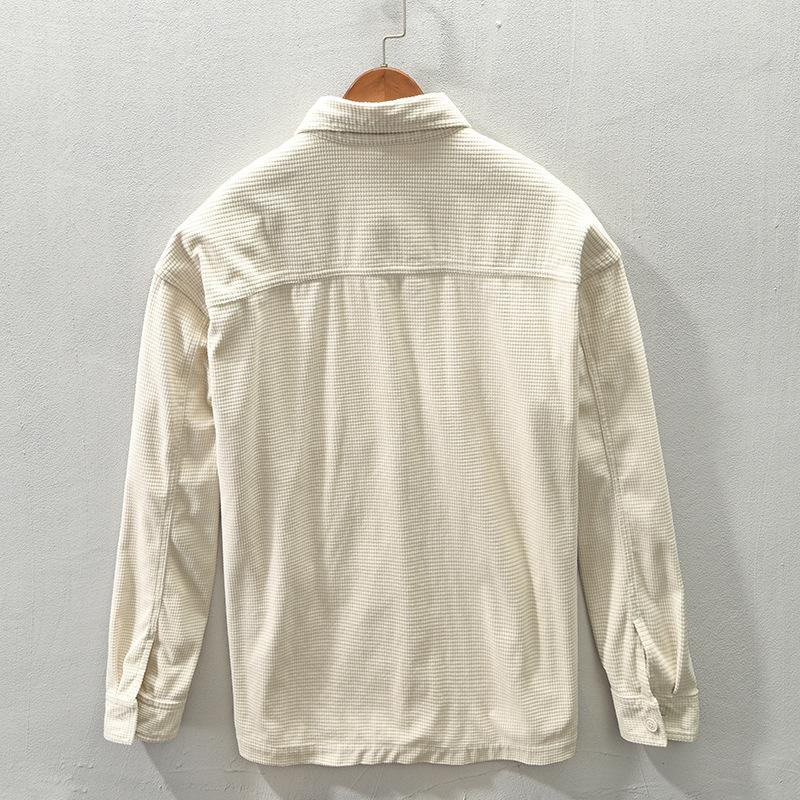 Spring Men Cargo Shirt Single-breasted Loose Solid Color Long Sleeves Chest Pockets Turn-down Collar Cardigan Soft Breathable Corduroy Workwear