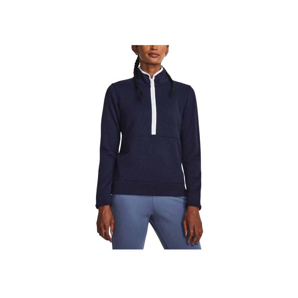 Under Armour Solid Color Stand Collar Half-Zip Long Sleeve T-Shirt Women Tops Navy-Blue 1382923-410