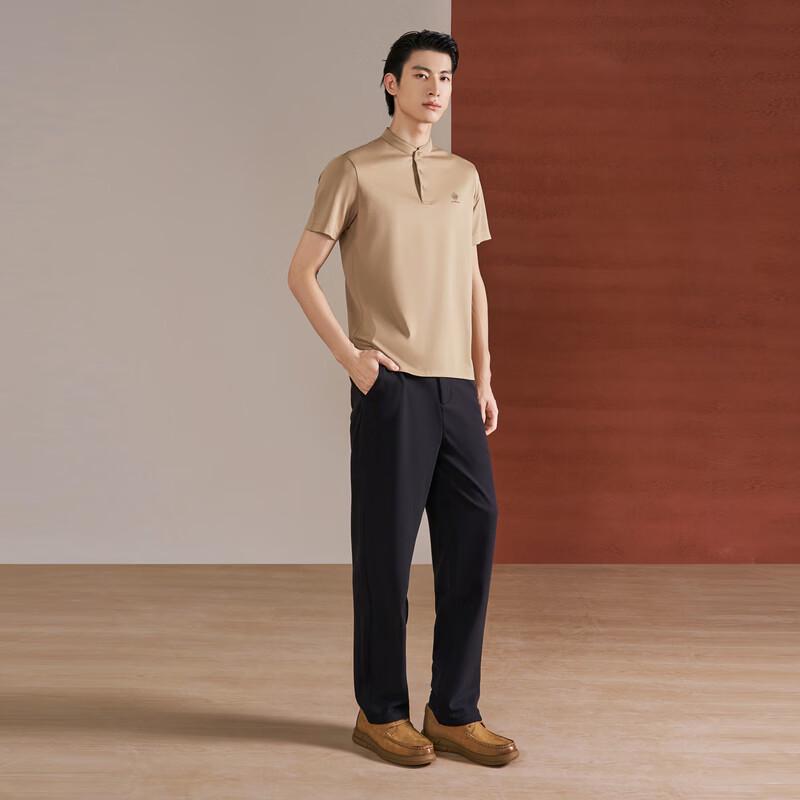 SEVEN Men's Linen Blend Stand-Collar Short Sleeve Polo Shirt