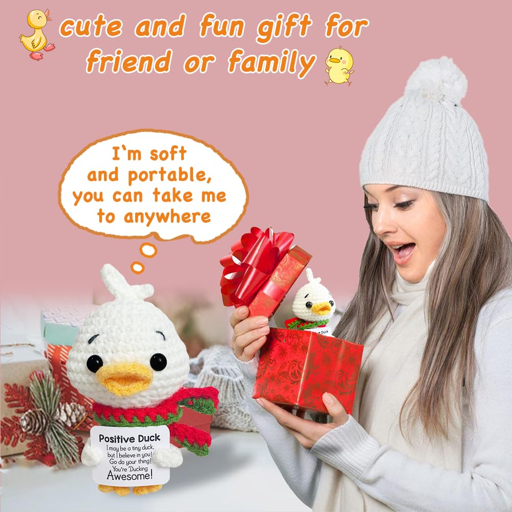 Handmade Knitted Scarf Duck Ornament Home Room Decoration Funny Crochet Emotional Support Duck Doll With Card Christmas Gifts