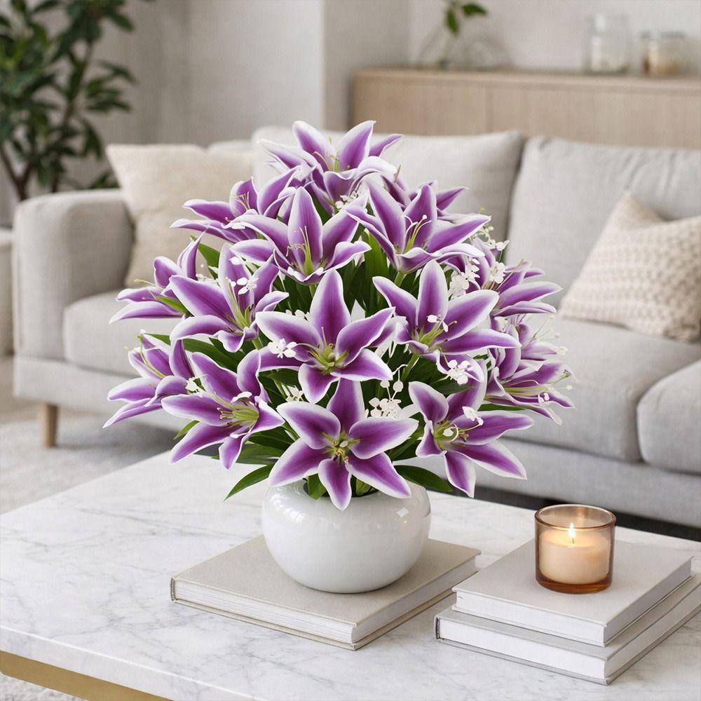 18 Köpfe Künstliche Lilien Blumengesteck Realistische Simulationsblumen Mehrfarbig DIY Blume Künstliche Blumen