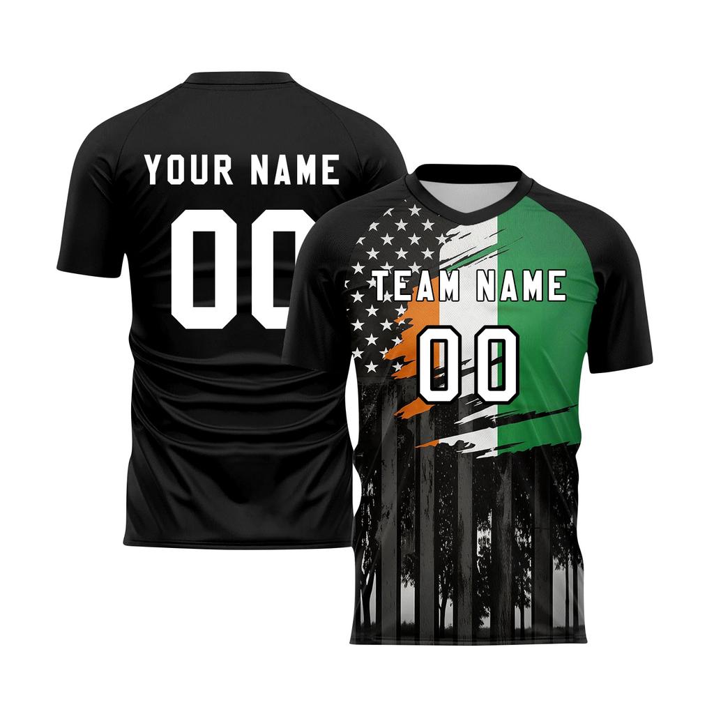 DIY Short Sleeve Sports Jersey Top with Printed Flag Pattern for Men and Women Athletic Crew Neck T Shirt for Custom Teamwear