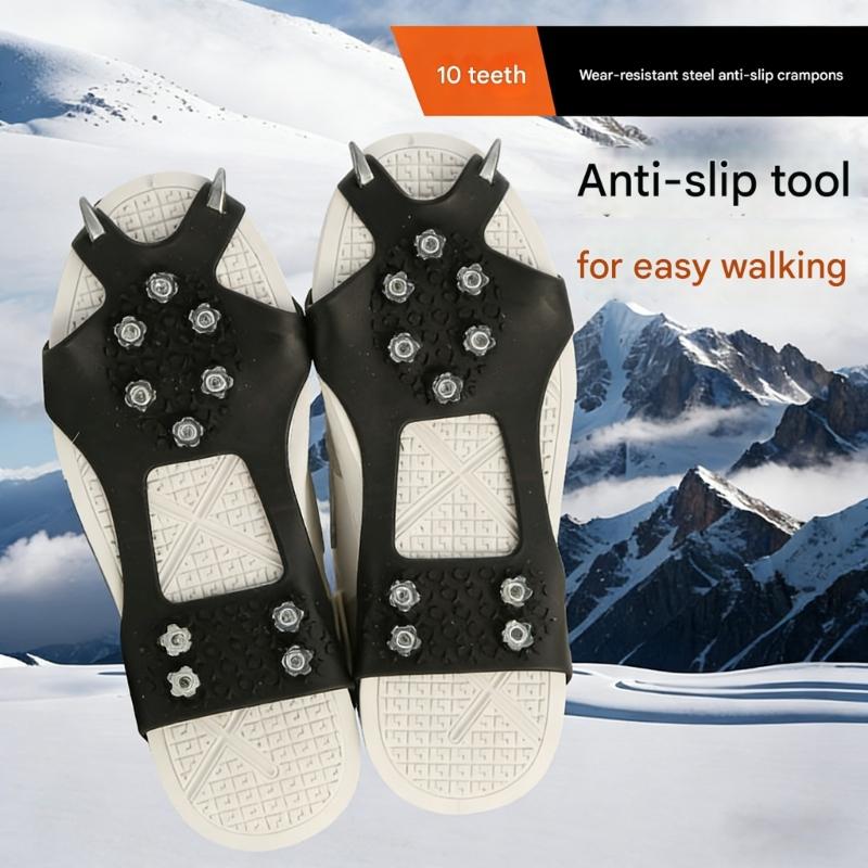 Ice Cleats With 10 Steel Spikes Elastic Traction Aid For Winter Boot Hiking Shoes Covers Ice Grippers Crampons Unisex