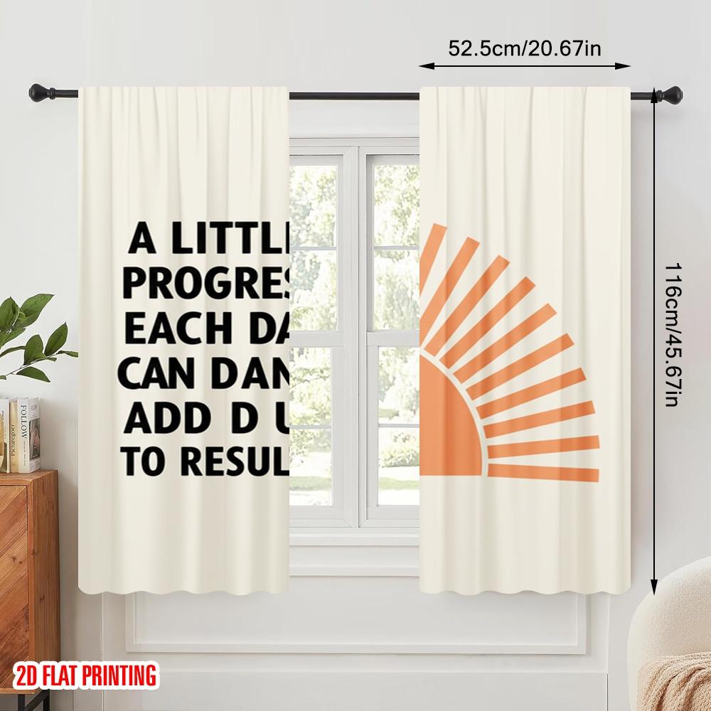 2 Stück 2D Flachdruck Vorhänge Jeden Tag ein kleiner Fortschritt Polyester Ohne Strom Festliche Wanddekoration Perfekt für Innen