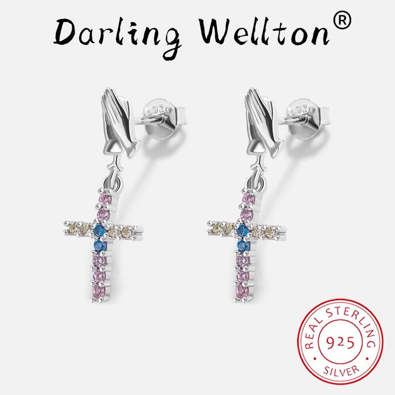 

Новая мода Радужный Крест Розовый Шампанское Циркон Серьги Для Женщин Оригинальный Стерлингового Серебра S925 Ювелирные Изделия Подарок На Годовщину белый