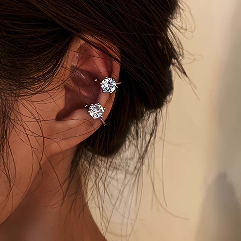 1Ps Delicate Zircon Hollow Flower Ear Clip for Women Girls Fashion Five Petal Flower Ear Cuff No Piercings Earrings Jewelry Gift