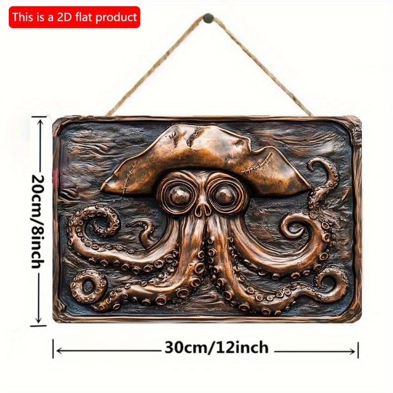 

2D плоский деревянный знак 30*20 см пиратский осьминог деревянный декор морское существо с пиратской шляпой для морской тематики деревянный знак деревянная конструкция 30*20cm