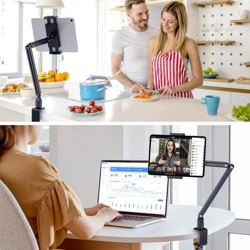 Adjustable Desktop Tablets Mount Holder With Ball Joint For Cooking Office And Video Calls Up To 13inches