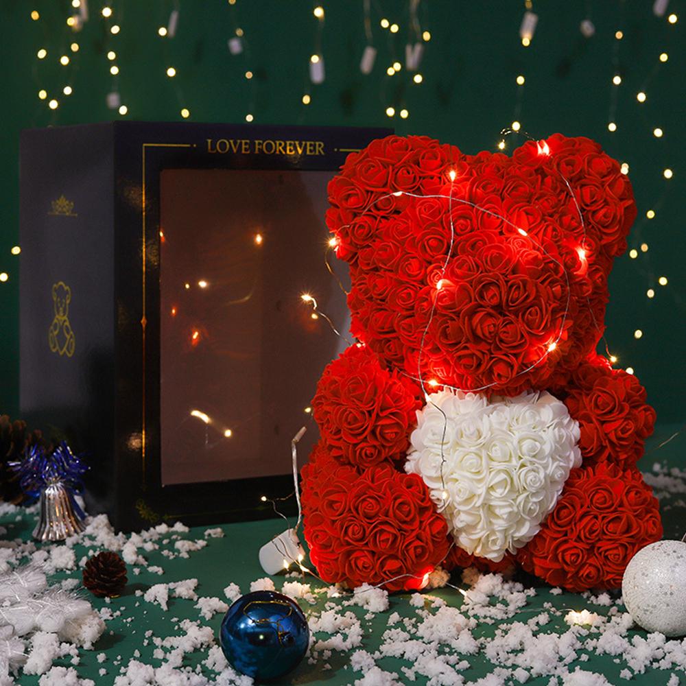 Teddy Rose Bear Artificial Flowers 25cm Rose Bear With Box Light Mom Girlfriend Anniversary Child Birthday Valentine's Day Gift