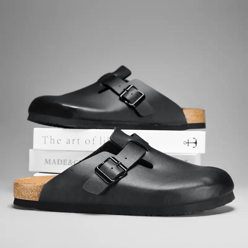 

Womens Baotou Half Slippers Round Toe Flat Bottom men Cork Slippers Womens Shallow Cut Retro Sandals Women Shoes 36 чёрный