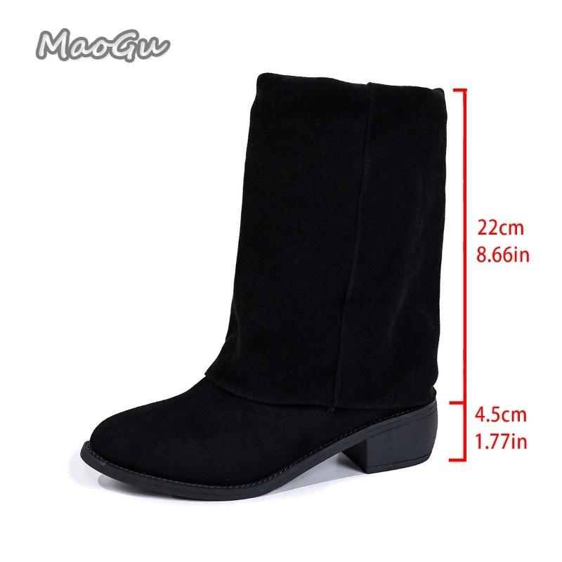 Fashion Suede Pointed Toe Mid Heeled Leg Boots for Women Autumn 2025 Retro Thick Heeled Sleeve Boots Black Mid-Calf Botas Mujer Size 36