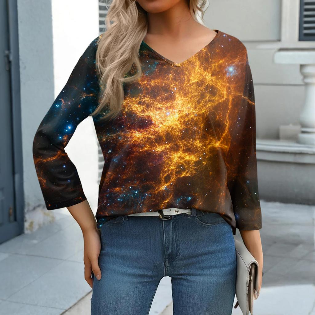 Damen Lässig Modisch Sexy Bequem V-Ausschnitt Weihnachten Dreiviertelärmel Oberteil