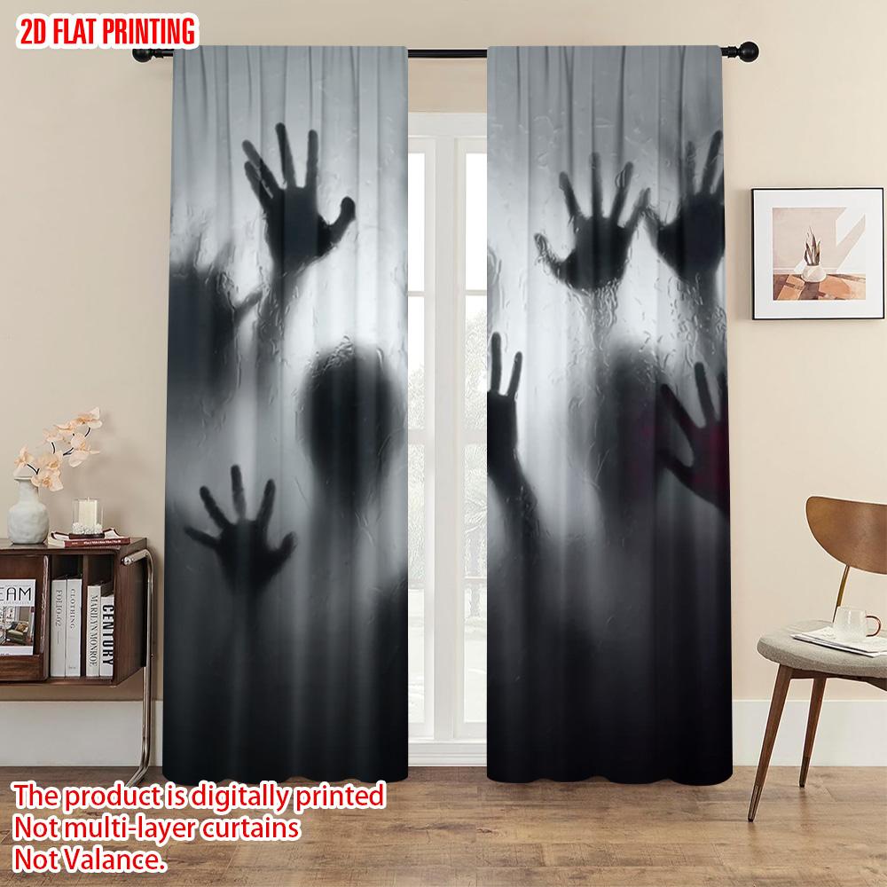 2pcs   Plane Printing Light Filtering Curtains Ghost Silhouette Polyester Easy Install (without Rod) Home Decor Use for Various