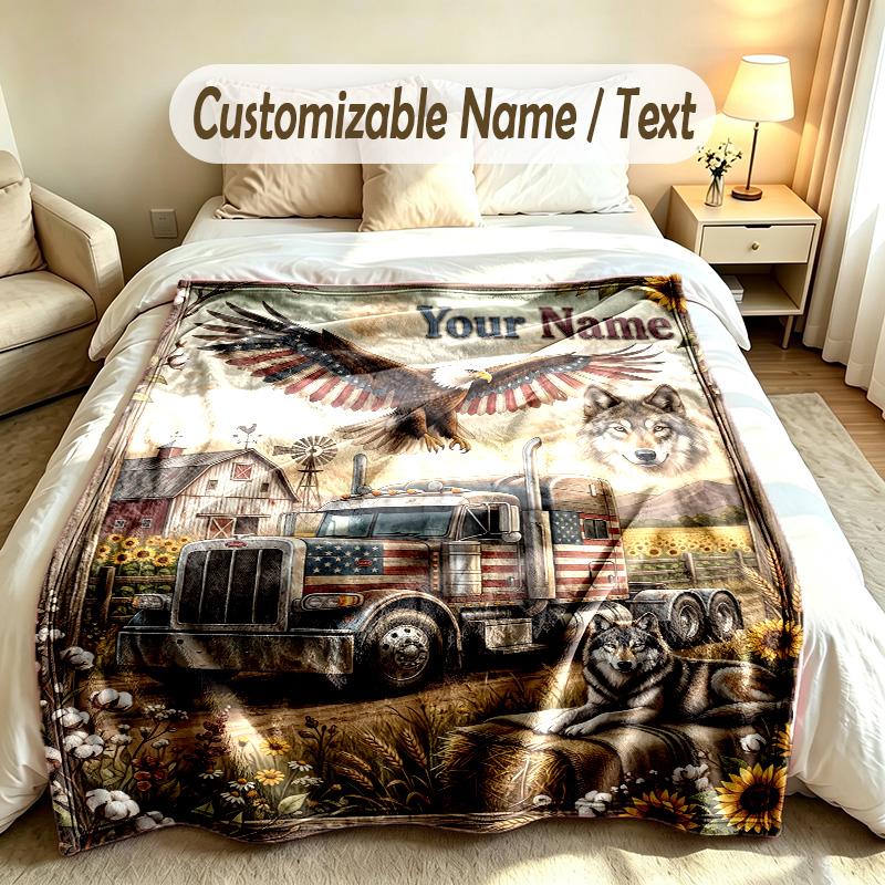 Truck Theme Custom Blanket Personalized Name & Text Customized Soft Warm Throw Blanket Home Decor
