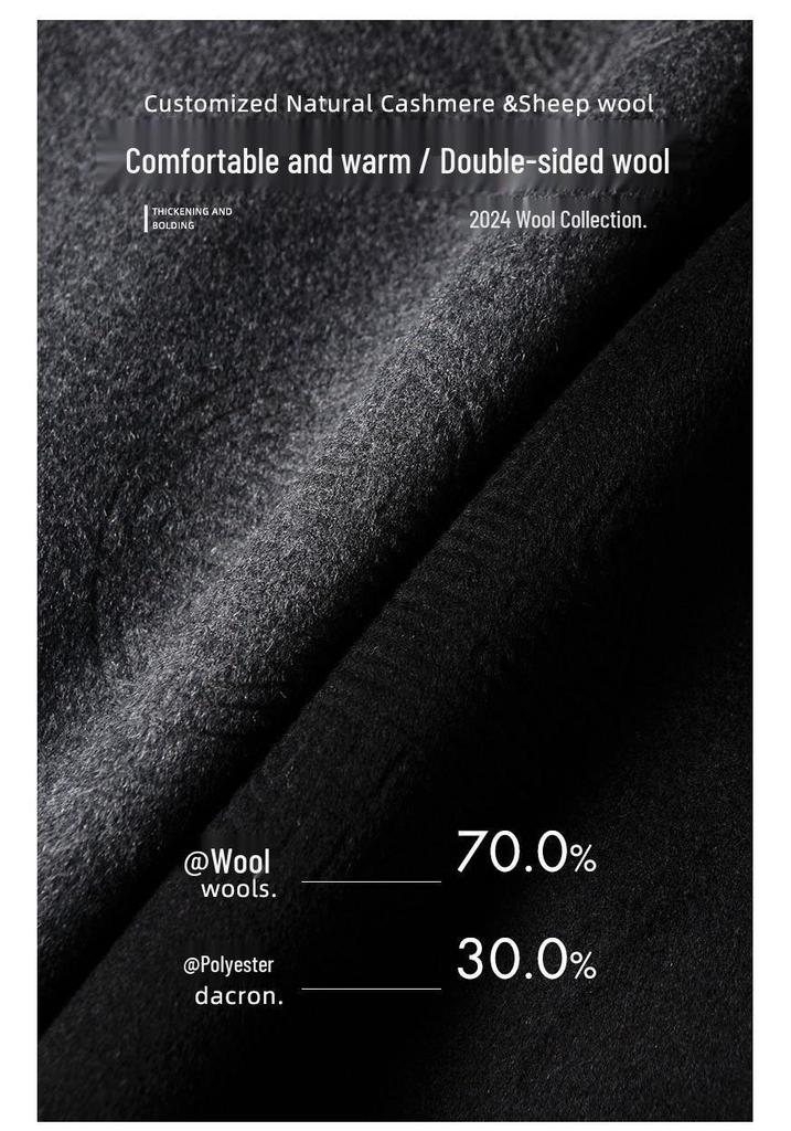 Men's Trendy Chinese Style Stand Collar Wool Coat with Detachable Down Liner, Frog Buttons, Double-Sided Fabric – Perfect for Autumn and Winter.
