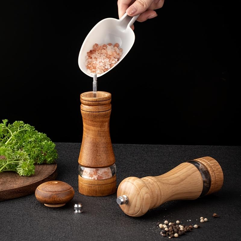 Premium Wooden Manual Pepper & Salt Grinder with Clear Viewing Window - Perfect for Fresh Seasonings, Essential Kitchen Gadget