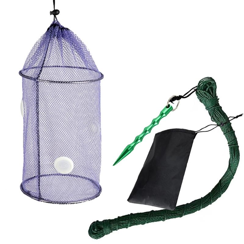 Foldable Floating Fish Basket Baits Trap for Catching Minnows Shrimp with Mesh Construction Multifunction Fishing Net