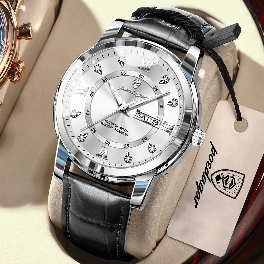 POEDAGAR Luxury Business Male Clock Date Week Waterproof Luminous Gold Wristwatch Casual Fashion Quartz Watches Reloj