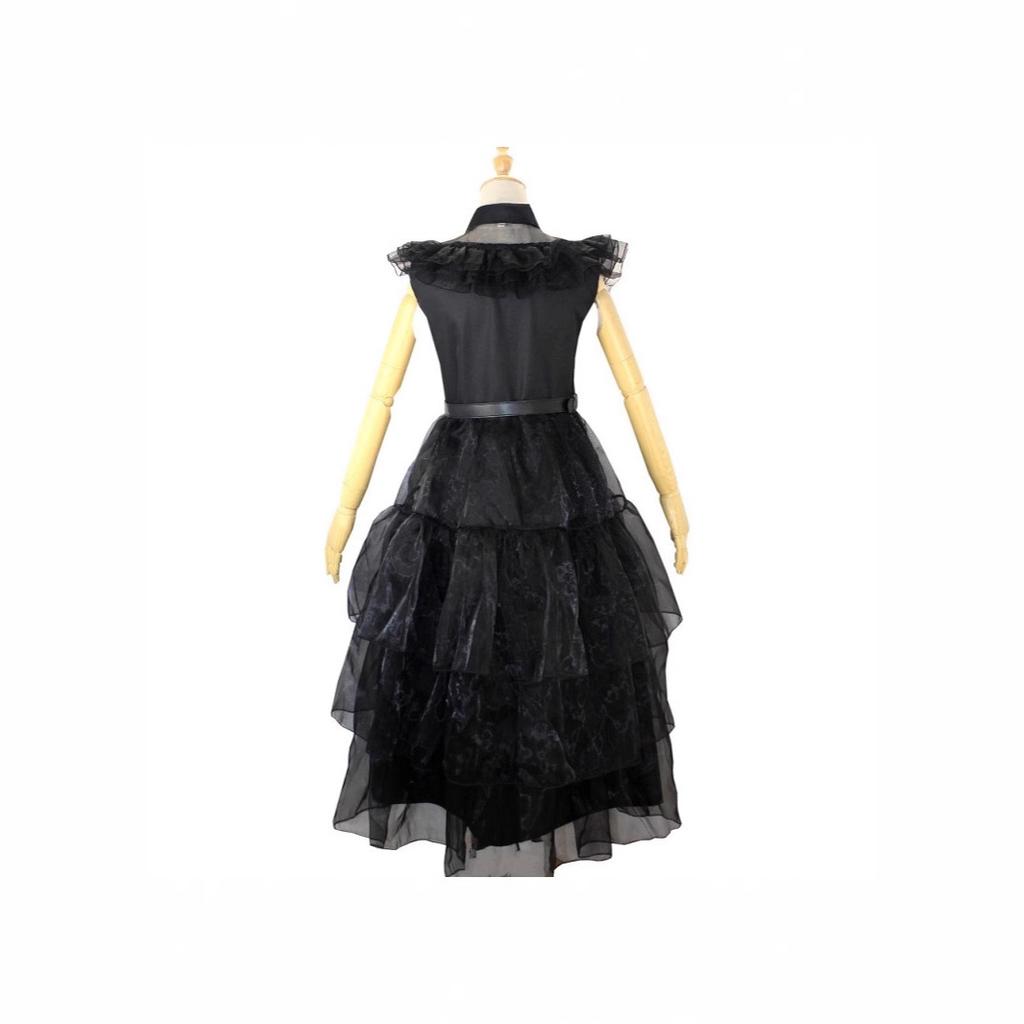 Addams Family Halloween Gotisk Sort Kjole Cosplay Kostume