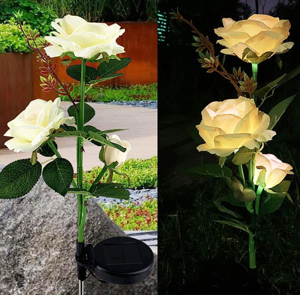 Rose Solar Garden Light Outdoor Waterproof LED Garden Light Simulated Rose Flower Branch Lawn Night Lamp Landscape Home Decor