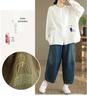 Women's 2025 Cotton Gauze Round Neck Long Sleeve Loose Embroidery Shirt