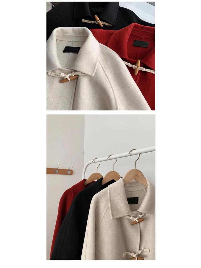 2025 Korean Style Petite Woolen Toggle Coat - Autumn/Winter Mid-Length Women's Outerwear
