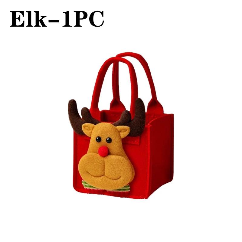 Christmas Gift Bag Santa Reindeer Design Durable Handbag Green Red Felt Texture Top Opening Ring for Kids Candy Gifts