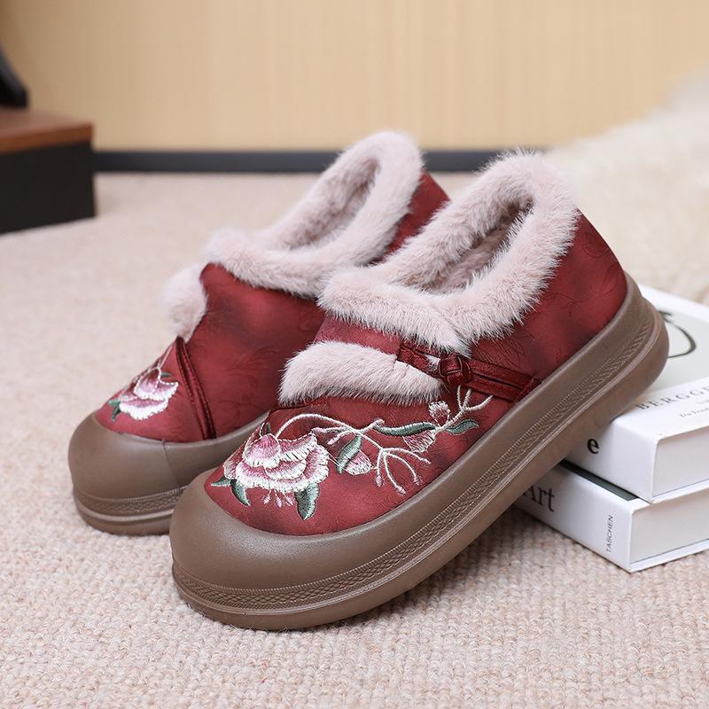 

Women s Winter Warm Platform Moccasins Embroidered Loafers with Fuzzy Plush Lined Non Slip House Shoes Indoor Outdoor Faux Fur Walking Shoes for Women 35 красный