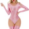 Leotardo Bodysuit Lencería Ropa de Dormir Ropa para Gimnasio de Mujer Cuello Redondo Manga Larga Brillante Elástico