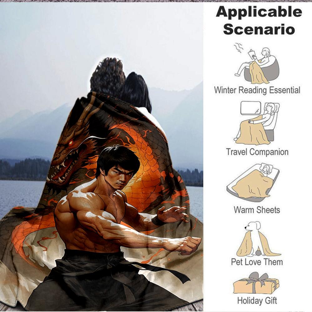 1Pc Bruce Lee Dragon Power Blanket Soft And Comfortable Casual Warm Camping Travel Christmas Halloween Xmas Gift M924420