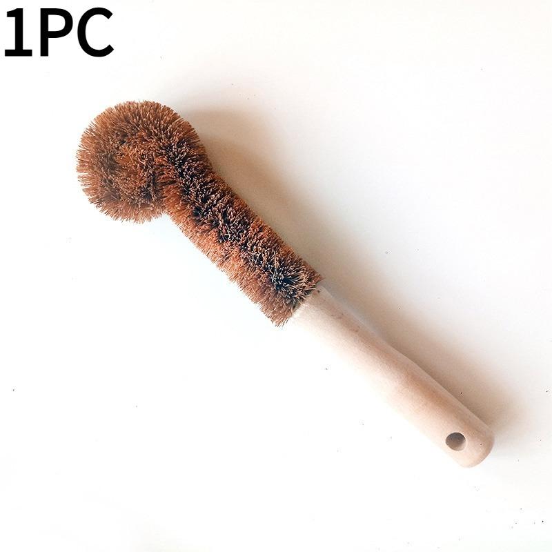 1PC coconut palm cup brush coffee pot water cup cleaning hard bristle brush, long handle brush kitchen cup washing brush glass cleaning brush