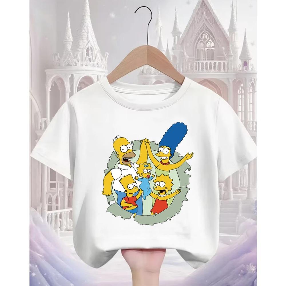 The Simpsons Cartoon Casual T Shirt Children Boys Girls Summer Cute Kawaii Crew Neck Fashion Street Tops