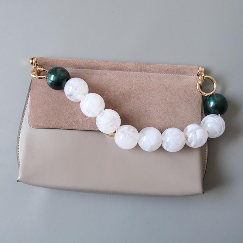 Nuovo accessorio per borsa da donna Parte in resina acrilica bianca verde Bracciale con perline artigianali di lusso Cerchietto per maniglia per borsa di ricambio per donna