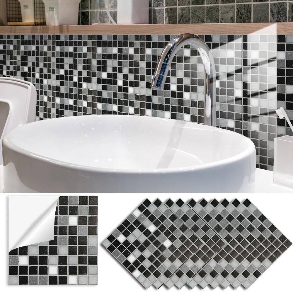 10pcs Black and White Marble Tiles Sticker Kitchen Wardrobe Bathroom Home Decor Self-adhesive Crystal Hard Film Art Wall Decals