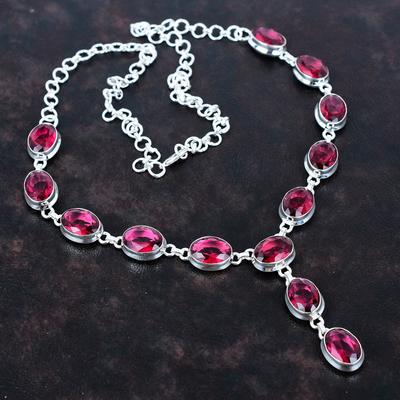 Faceted Rubellite Necklace Gemstone Necklace Dainty Jewelry 925 Sterling Silver Necklace Adjustable Chain Necklace Handmade Jewelry for Gift