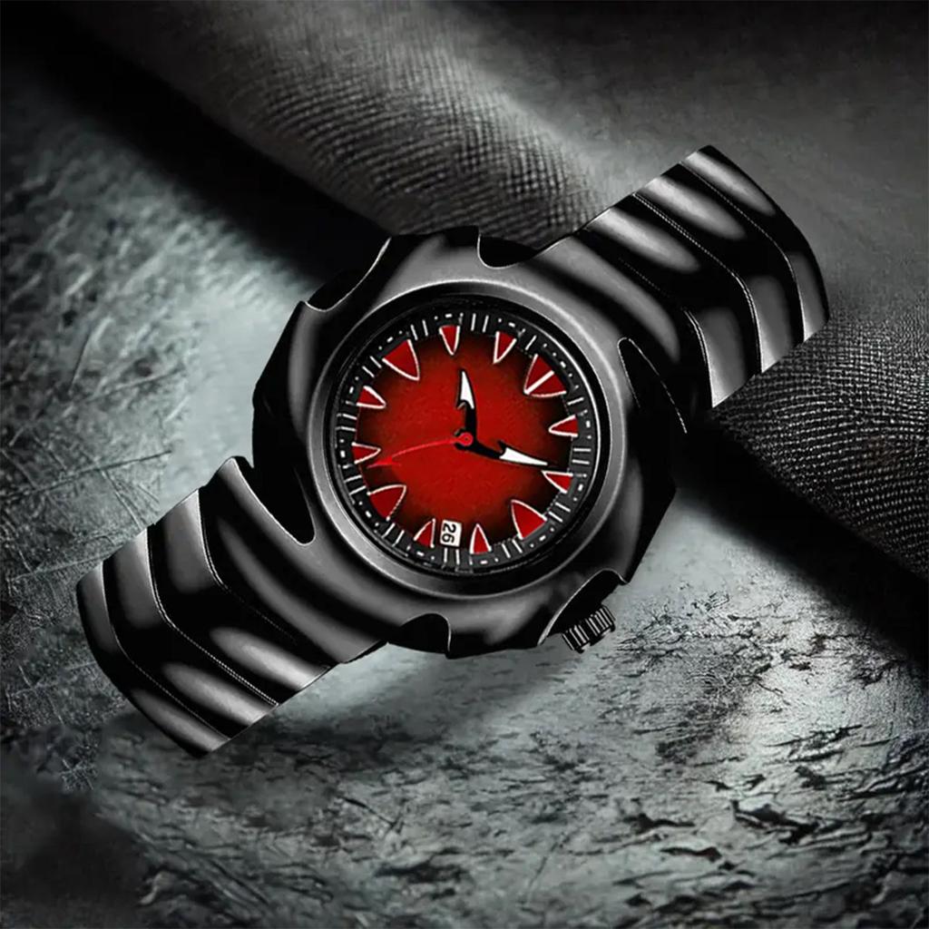 Men's Watch Authentic Light Luxury Original Alien Blade Steel Belt Black Red Contrast Creative Male Fashion Quartz Watches Gift