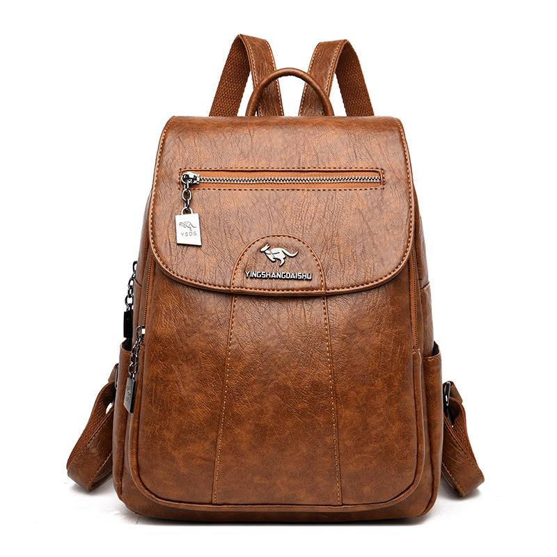 Women's 2023 Soft Lambskin Backpack – Versatile Double Shoulder Bag with Large Capacity, Stylish for College Students and Casual Use.