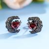 Vintage Black Plated Moon Red Heart Earrings for Women