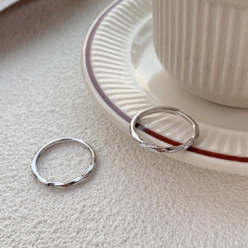 Adjustable 999 Sterling Silver Mobius Strip Couple Rings - Simple, Unique Band Pair