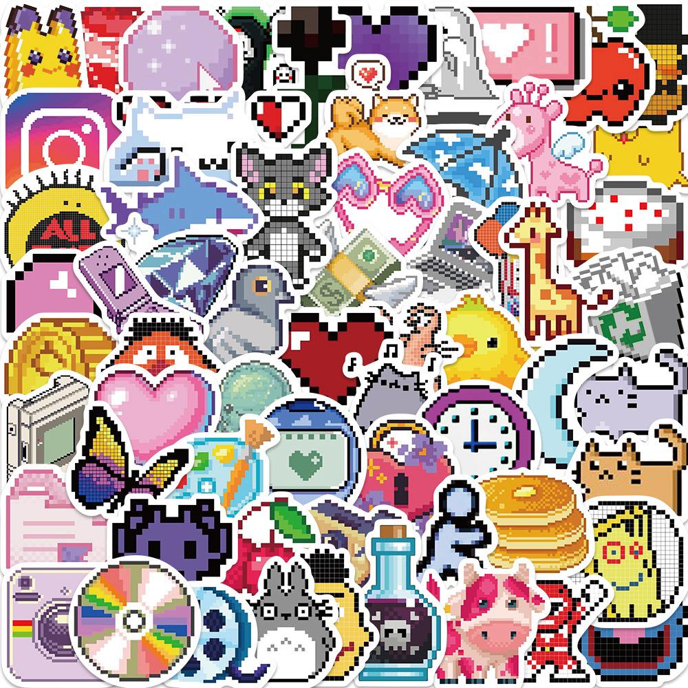 64 Ins Wind Pixel Wind Icon Graffiti Stickers Decorate Suitcase Pen Guitar Notebook Waterproof Hot DIY